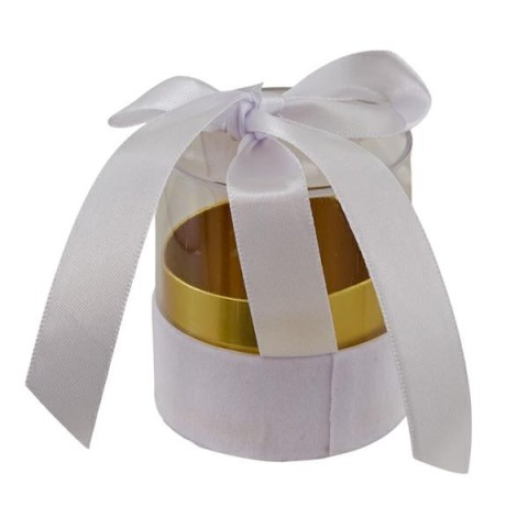 SCATOLA TONDA PICCOLA NASTRO FIOCCO BIANCO 6.5X6.5X7